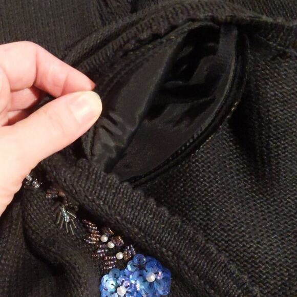 VTG 90s Floral Beaded V Neck Button Front Cardigan Sweater Cottagecore Grandma L - Picture 9 of 10